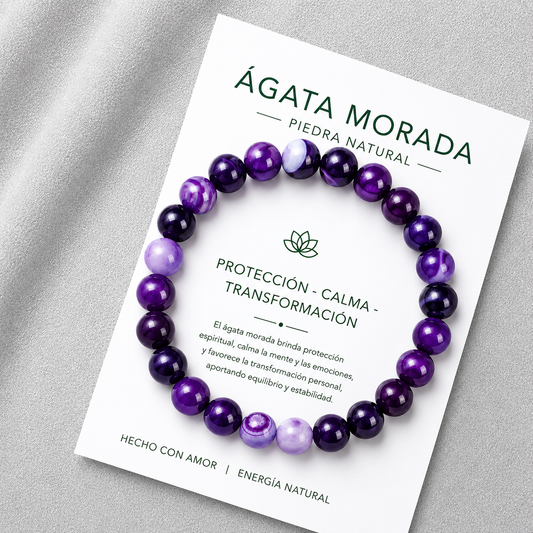 Pulsera Elasticada Ágata Morada 8mm