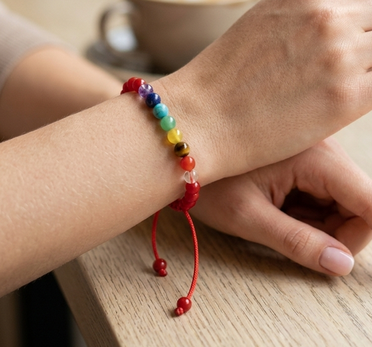 Pulsera 7 chakras Con Jade Rojo 4mm