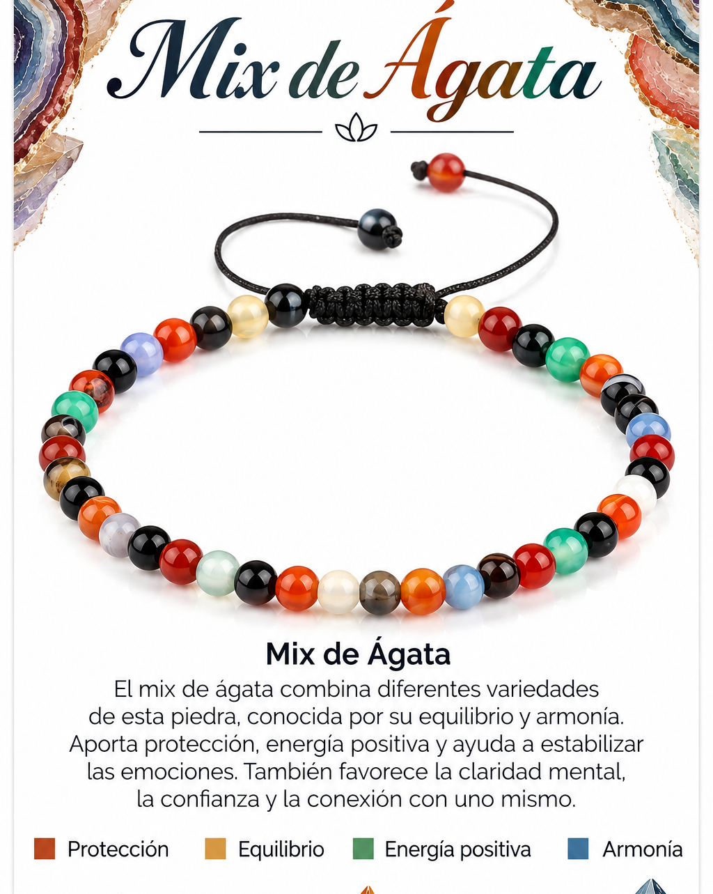 Pulsera Mix de Agatas 4mm Nudo Corredizo