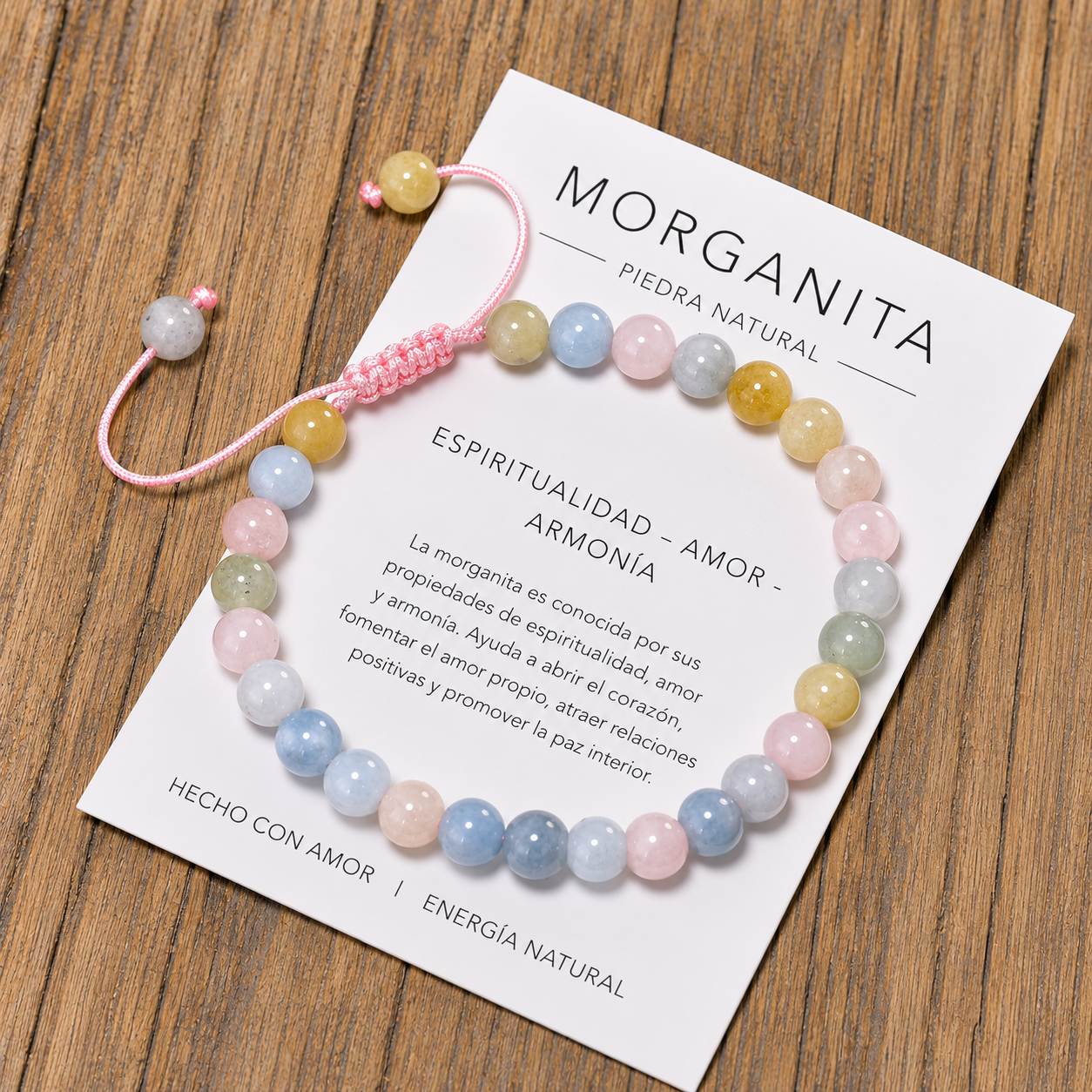 Pulsera Tejida Morganita 6mm