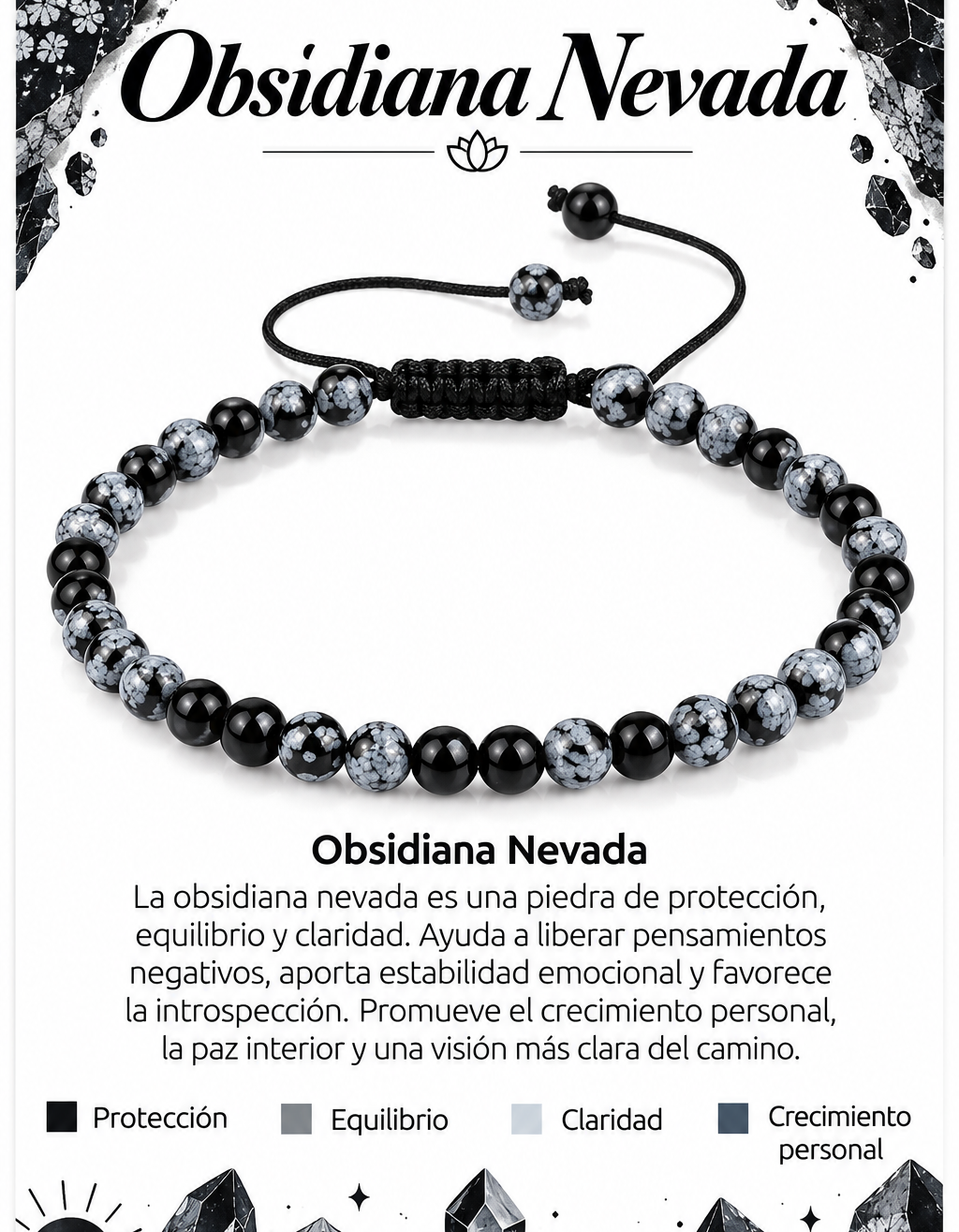 Pulsera Obsidiana Nevada 4mm Nudo Corredizo