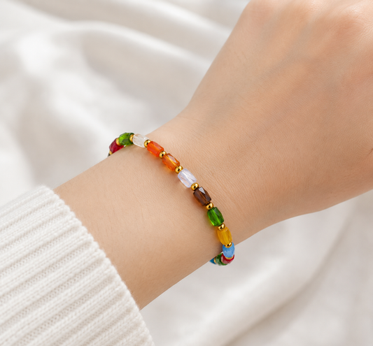 Pulsera Cristal Multicolor Facetado Con Separadores Dorados