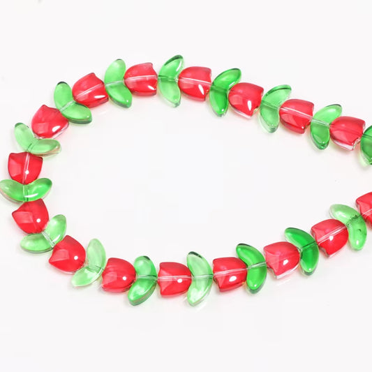 Cuentas Tulipanes Rojos con Hojas Verdes - 10 Unid