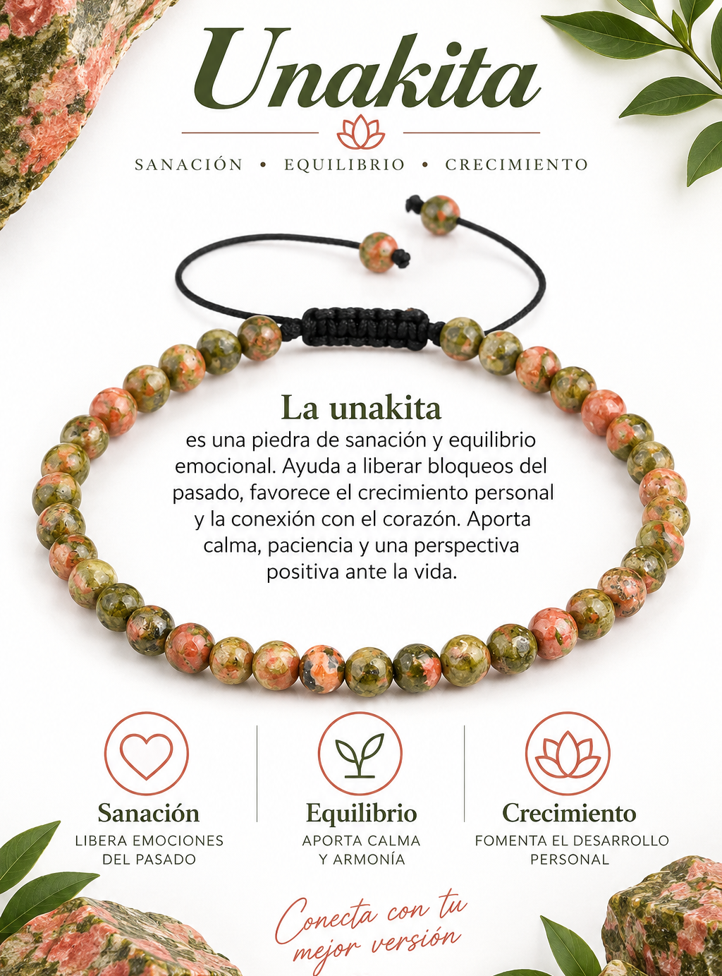 Pulsera Unakita 4mm Nudo Corredizo