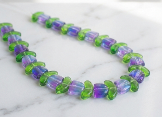 Cuentas Tulipanes Morado con Hojas Verdes - 10 Unid