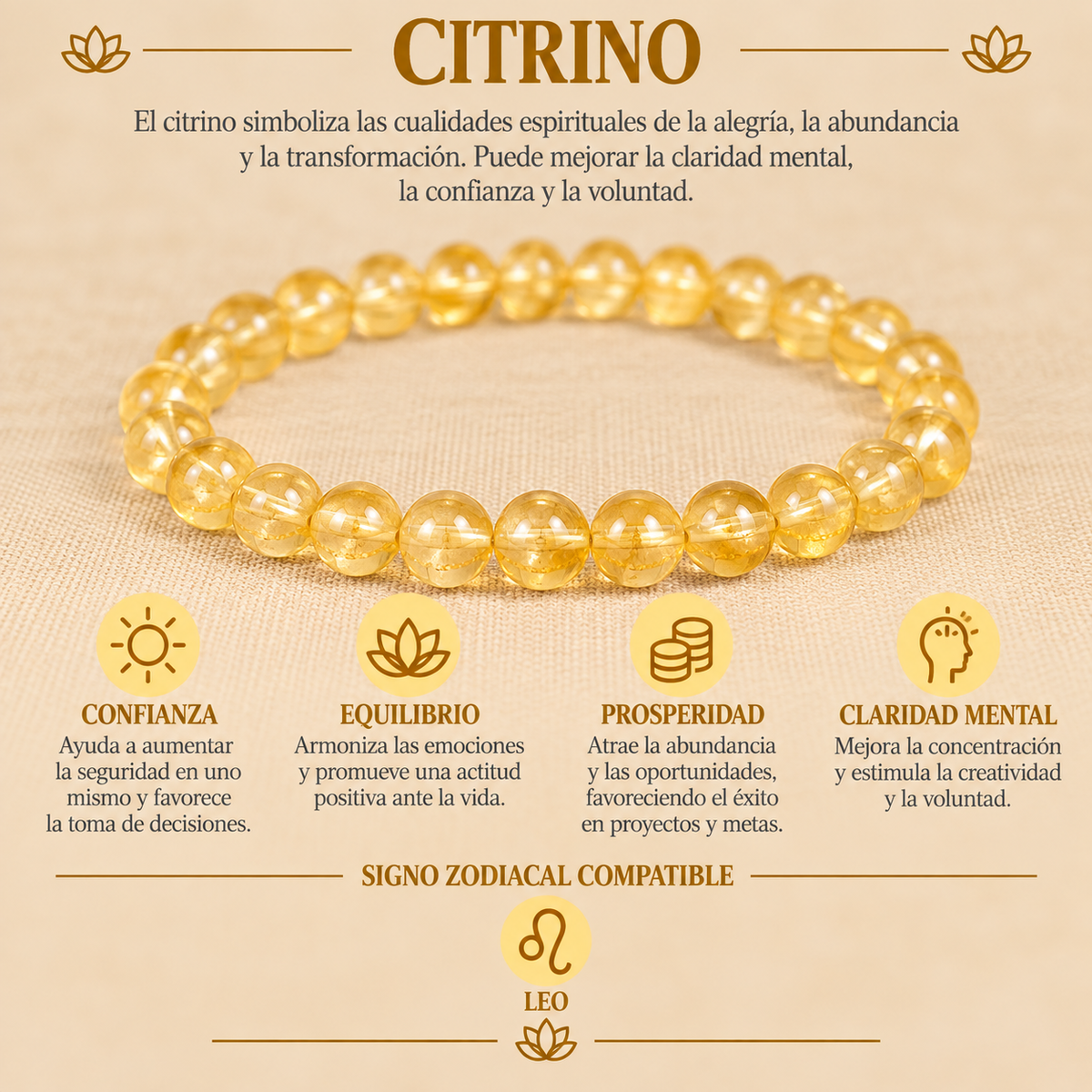 Pulsera Citrino 4mm Elasticada