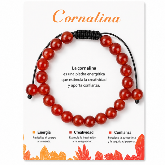 Pulsera Cornalina Natural Tejida 8mm