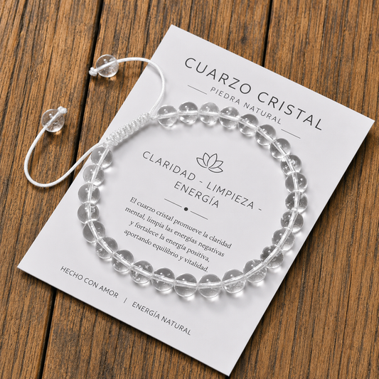 Pulsera Tejida Cuarzo Cristal 6mm