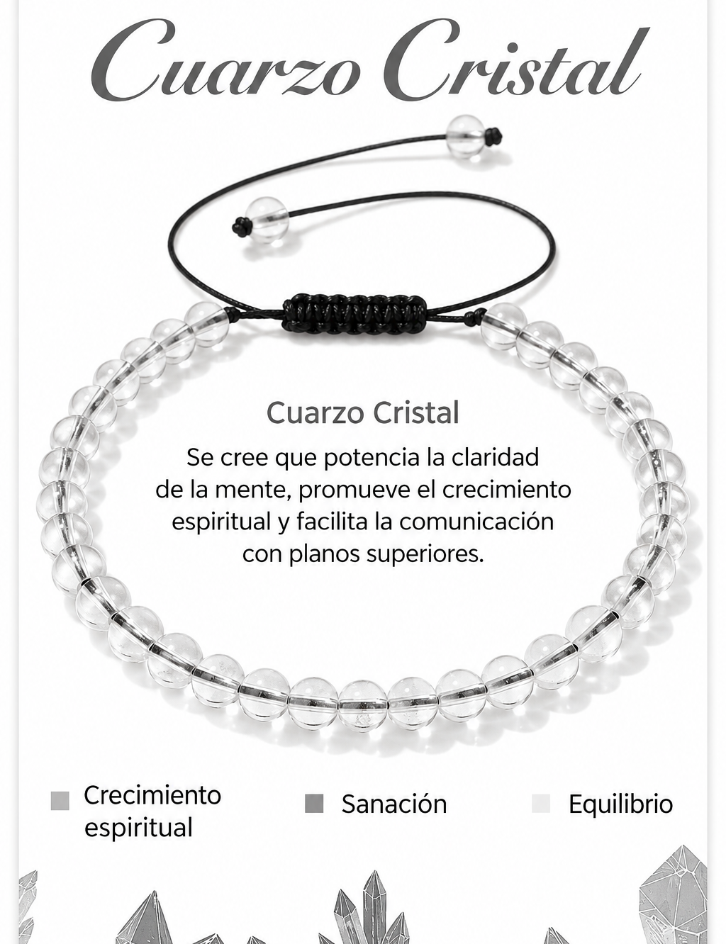 Pulsera Cuarzo Cristal 4mm Nudo Corredizo