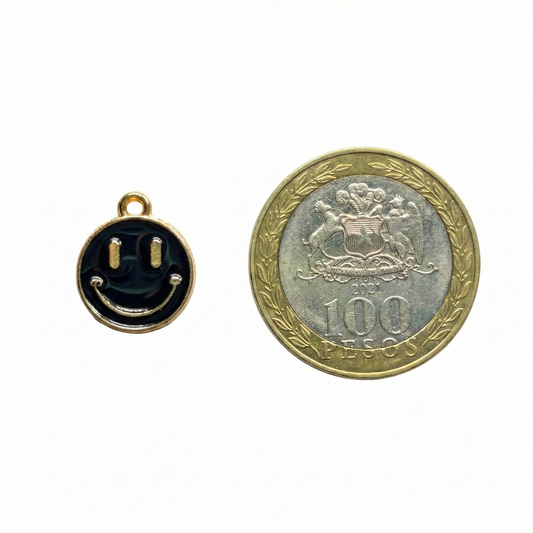 Dije Carita Feliz Negro 12x15mm