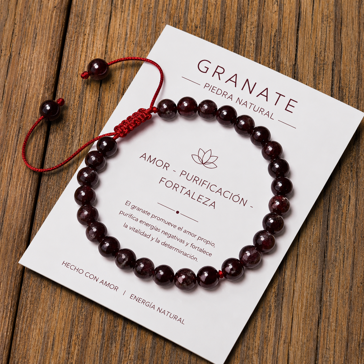 Pulsera Tejida Granate 6mm
