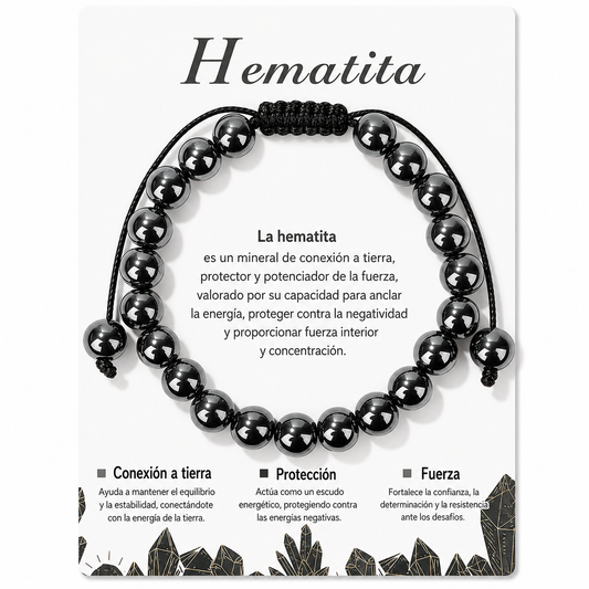 Pulsera Hematita Natural Tejida 8mm