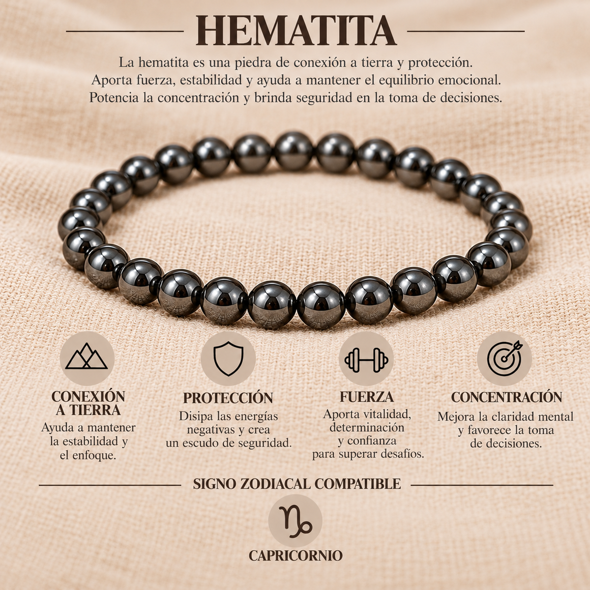 Pulsera Hematita 4mm Elasticada