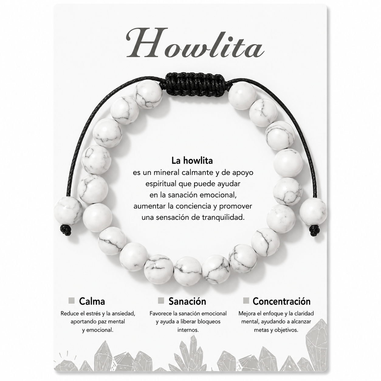 Pulsera Howlita Blanca Natural Tejida 8mm