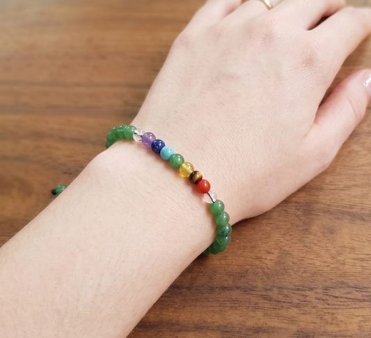 Pulsera 7 chakras Con Jade Verde 4mm