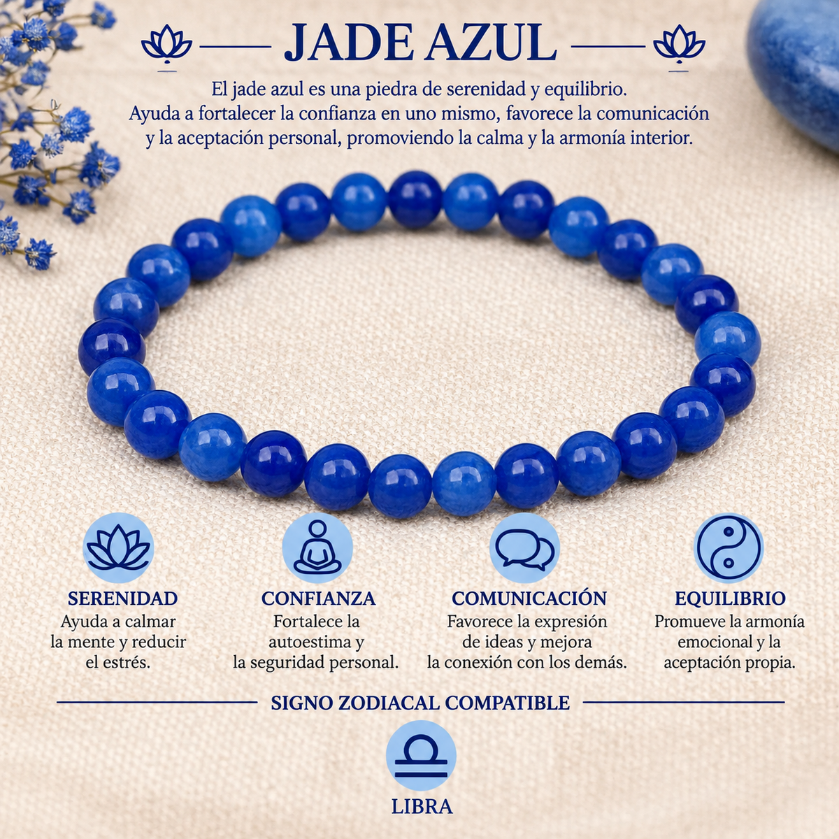 Pulsera Jade Azul 4mm Elasticada