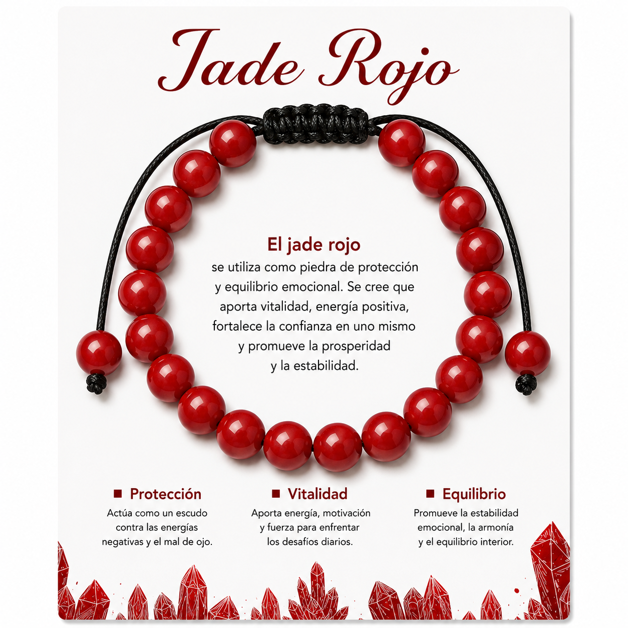 Pulsera Jade Rojo Natural Tejida 8mm