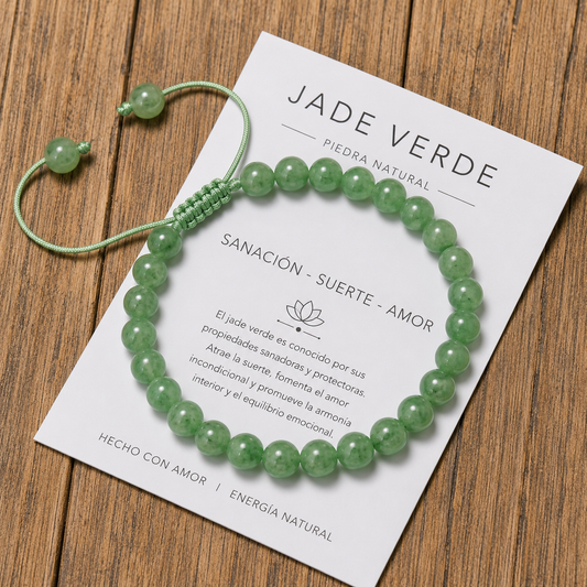 Pulsera Tejida Jade Verde 6mm