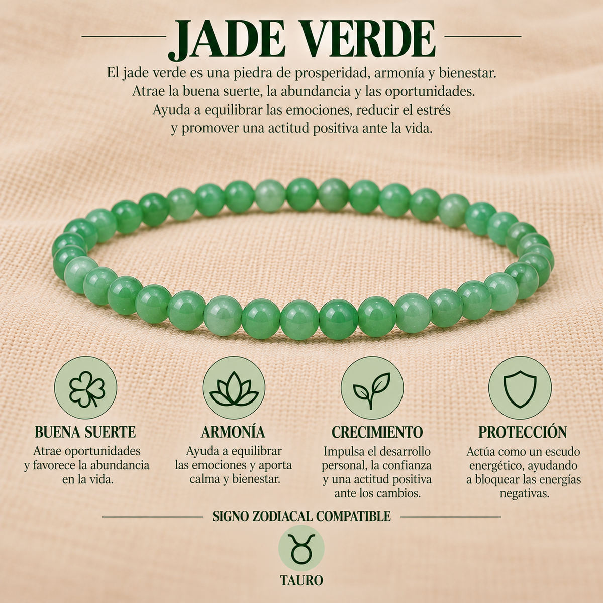 Pulsera Jade Verde 4mm Elasticada
