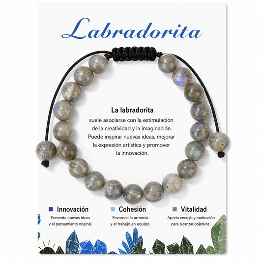 Pulsera Labradorita Natural Tejida 8mm