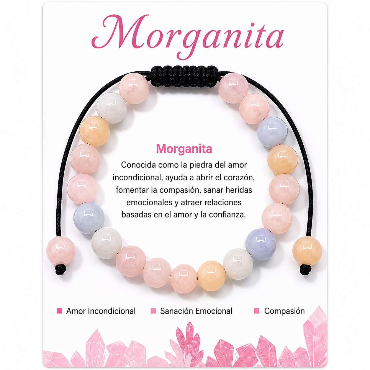 Pulsera Morganita Natural Tejida 8mm