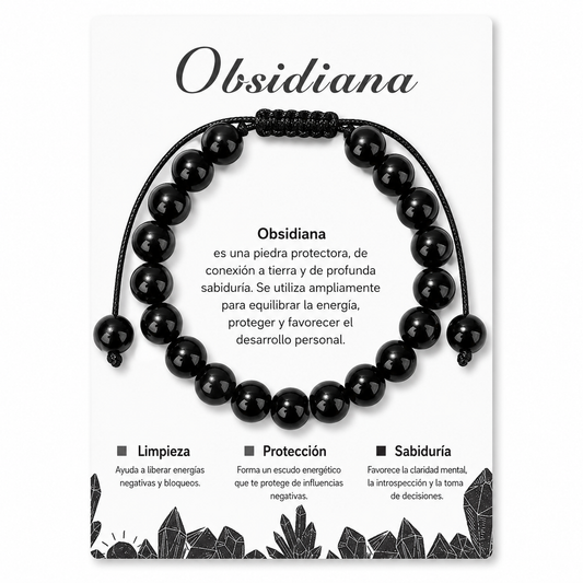Pulsera Obsidiana Negra Natural Tejida 8mm