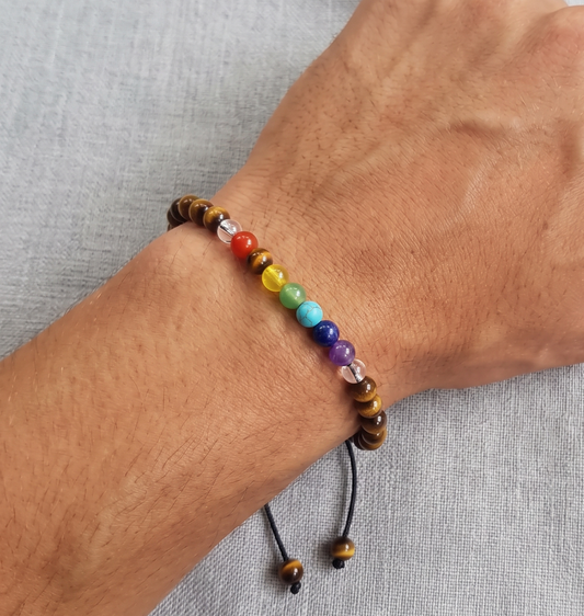 Pulsera 7 chakras Con Ojo de Tigre 4mm