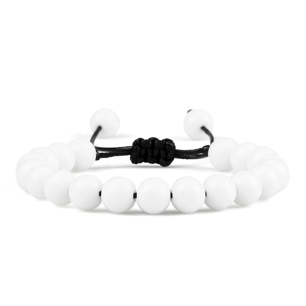 Pulsera Onix Blanco Mate Natural Tejida 8mm