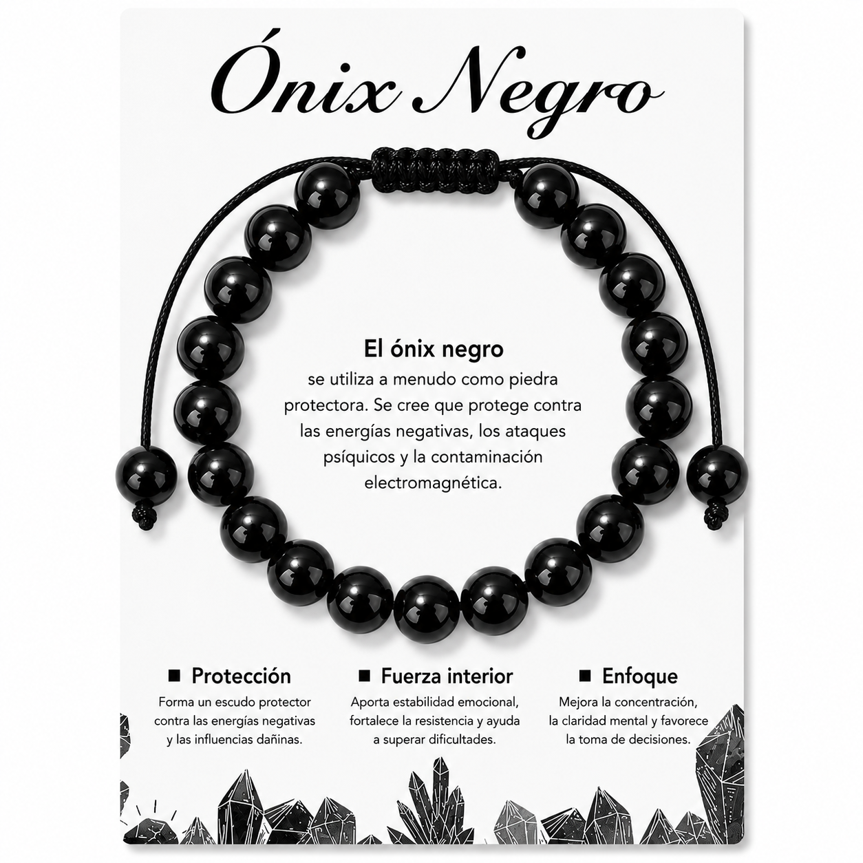 Pulsera Onix Brillante Natural Tejida 8mm