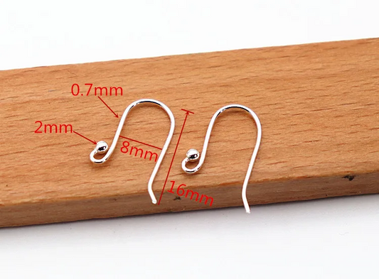 Gancho Con Bolita Para Aro Plata 925 - 2 Unid.