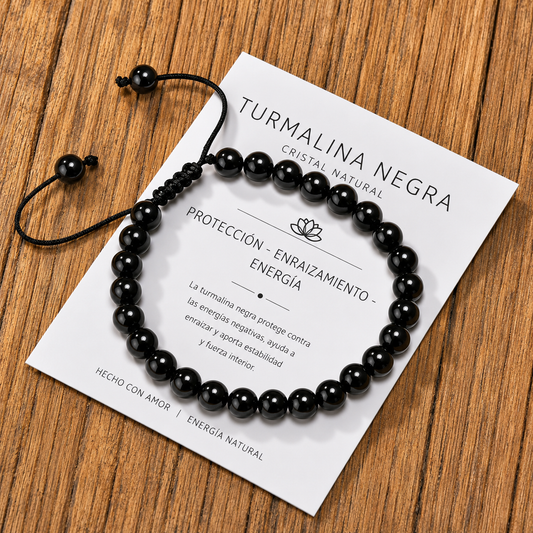 Pulsera Tejida Turmalina Negra 6mm