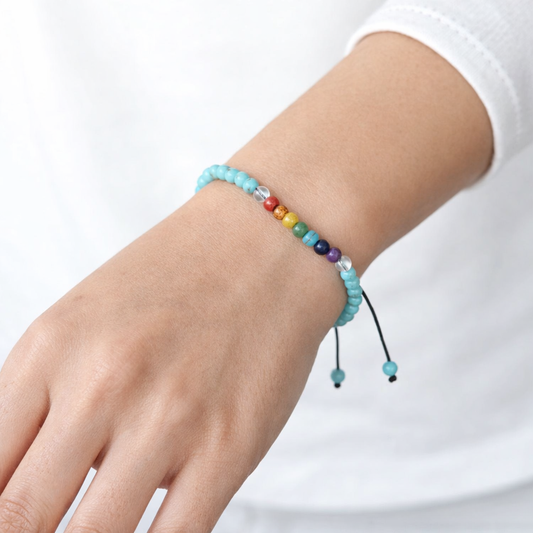 Pulsera 7 chakras Con Piedra Turquesa 4mm