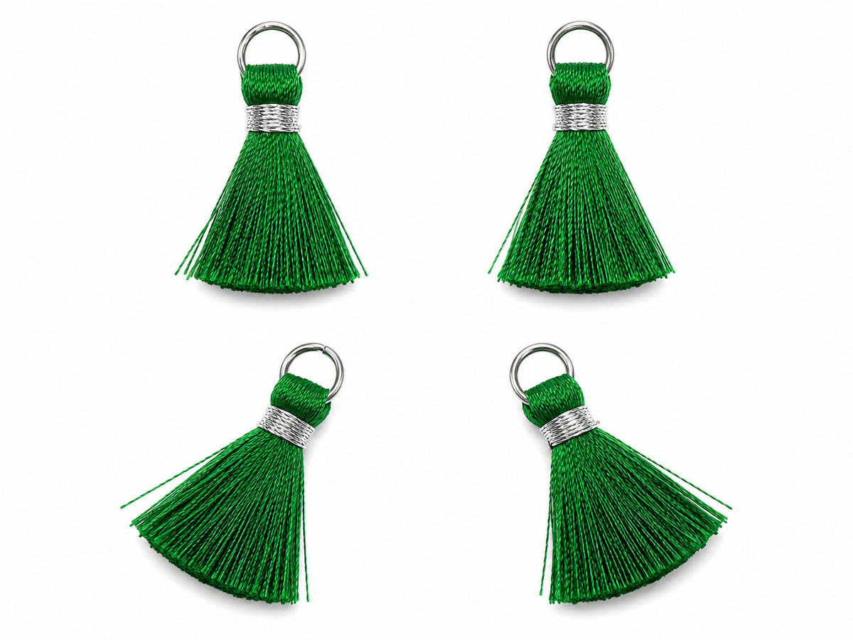 Borlas Hilo Verde Con Argolla Plateada 2.5cm - 10pcs