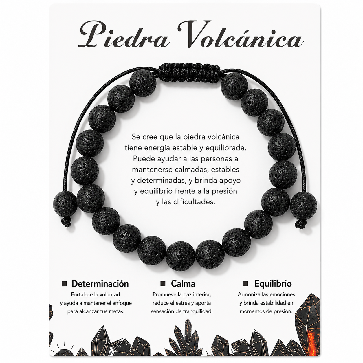 Pulsera Piedra Volcanica Natural Tejida 8mm