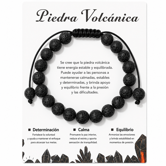 Pulsera Piedra Volcanica Natural Tejida 8mm