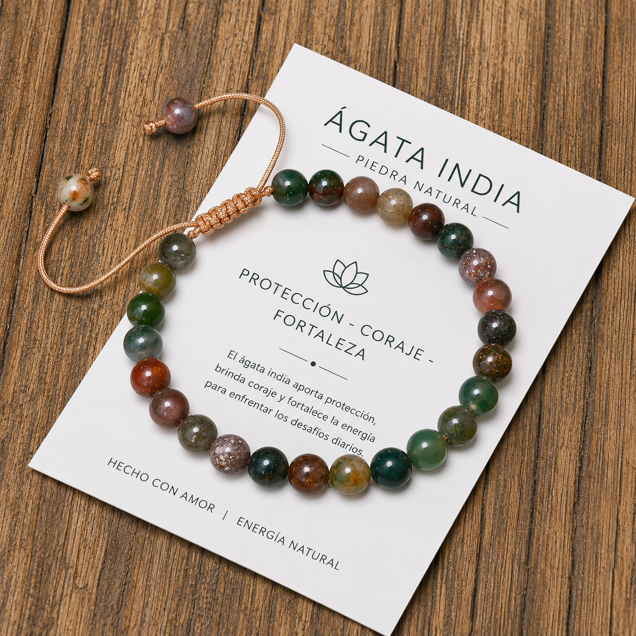 Pulsera Tejida Agata India 6mm