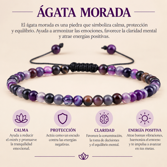 Pulsera Agata Morada 4mm Nudo Corredizo