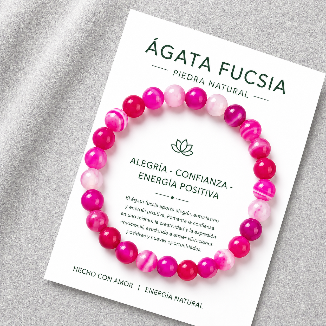 Pulsera Elasticada Ágata Fucsia 8mm