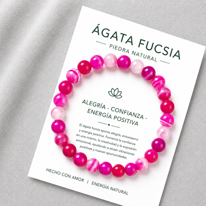 Pulsera Elasticada Ágata Fucsia 8mm