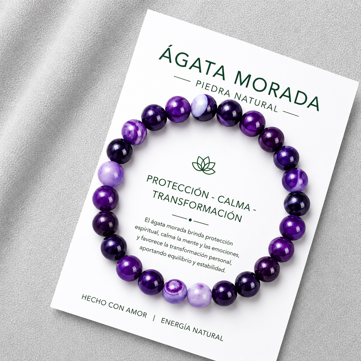 Pulsera Elasticada Ágata Morada 8mm
