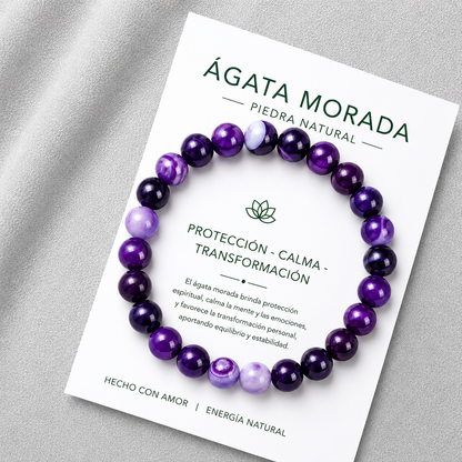 Pulsera Elasticada Ágata Morada 8mm
