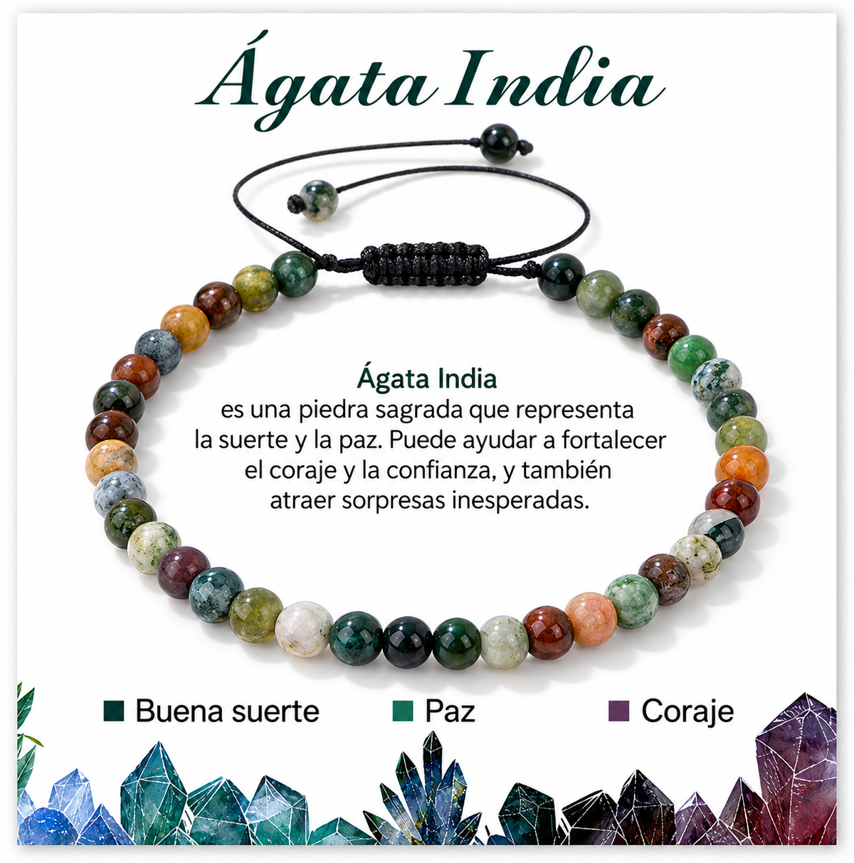 Pulsera Agata de la India 4mm Nudo Corredizo