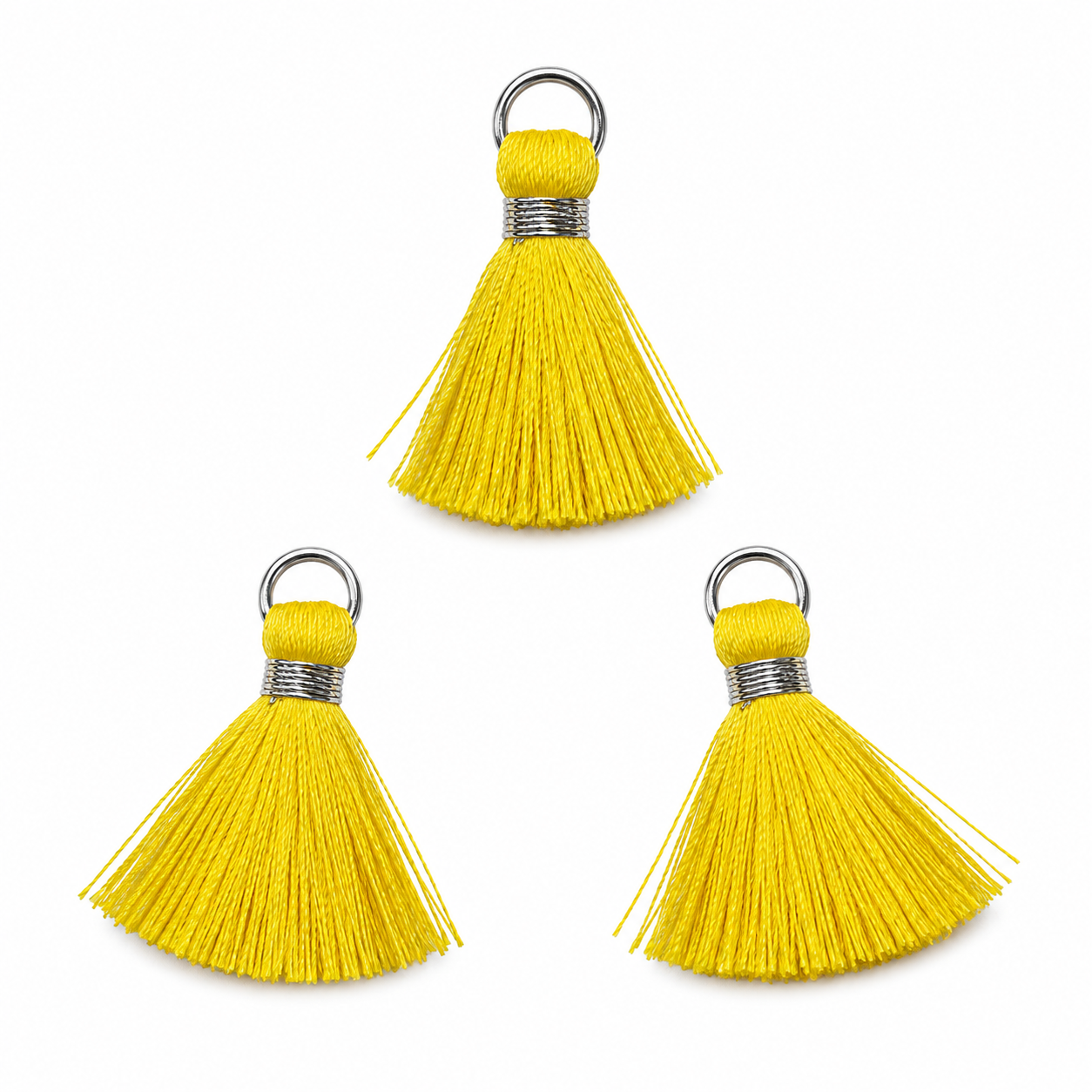 Borlas Hilo Amarillo Con Argolla Plateada 2.5cm - 10pcs