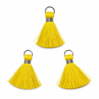 Borlas Hilo Amarillo Con Argolla Plateada 2.5cm - 10pcs