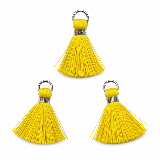 Borlas Hilo Amarillo Con Argolla Plateada 2.5cm - 10pcs
