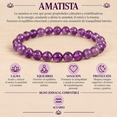 Pulsera Amatista 4mm Elasticada