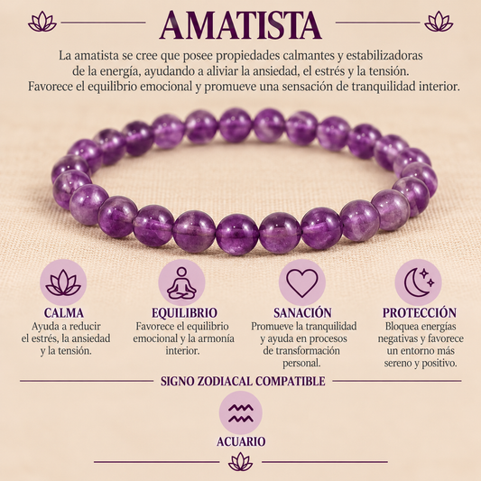 Pulsera Amatista 4mm Elasticada