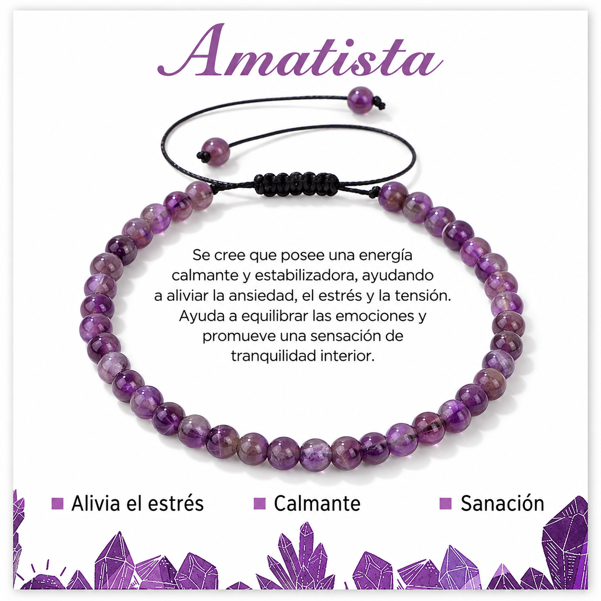 Pulsera Amatista 4mm Nudo Corredizo