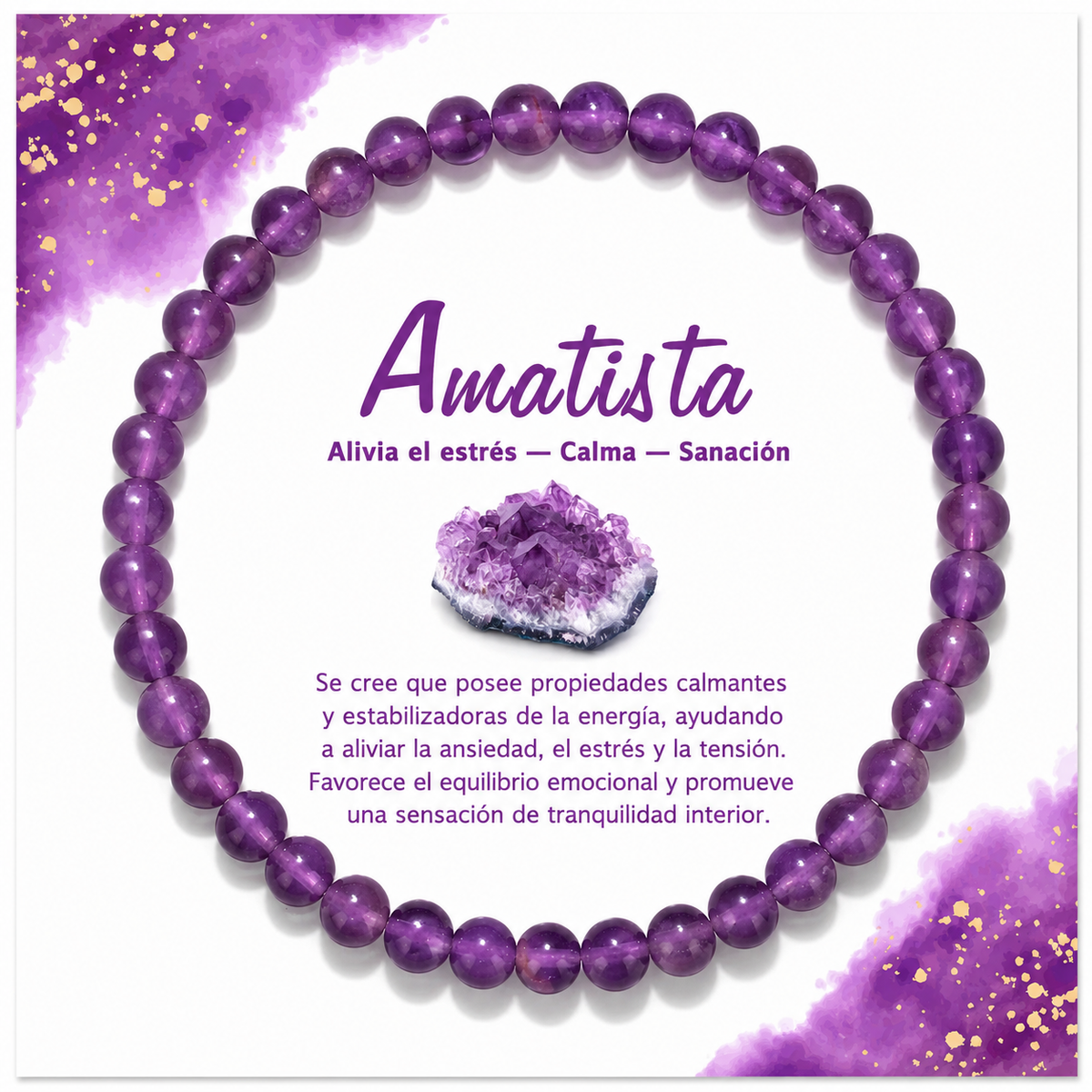Pulsera Amatista 4mm Elasticada