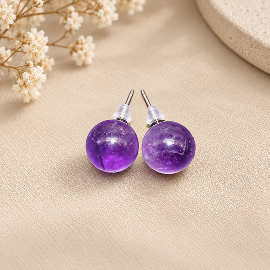 Aros Bolita Amatista 10mm Acero